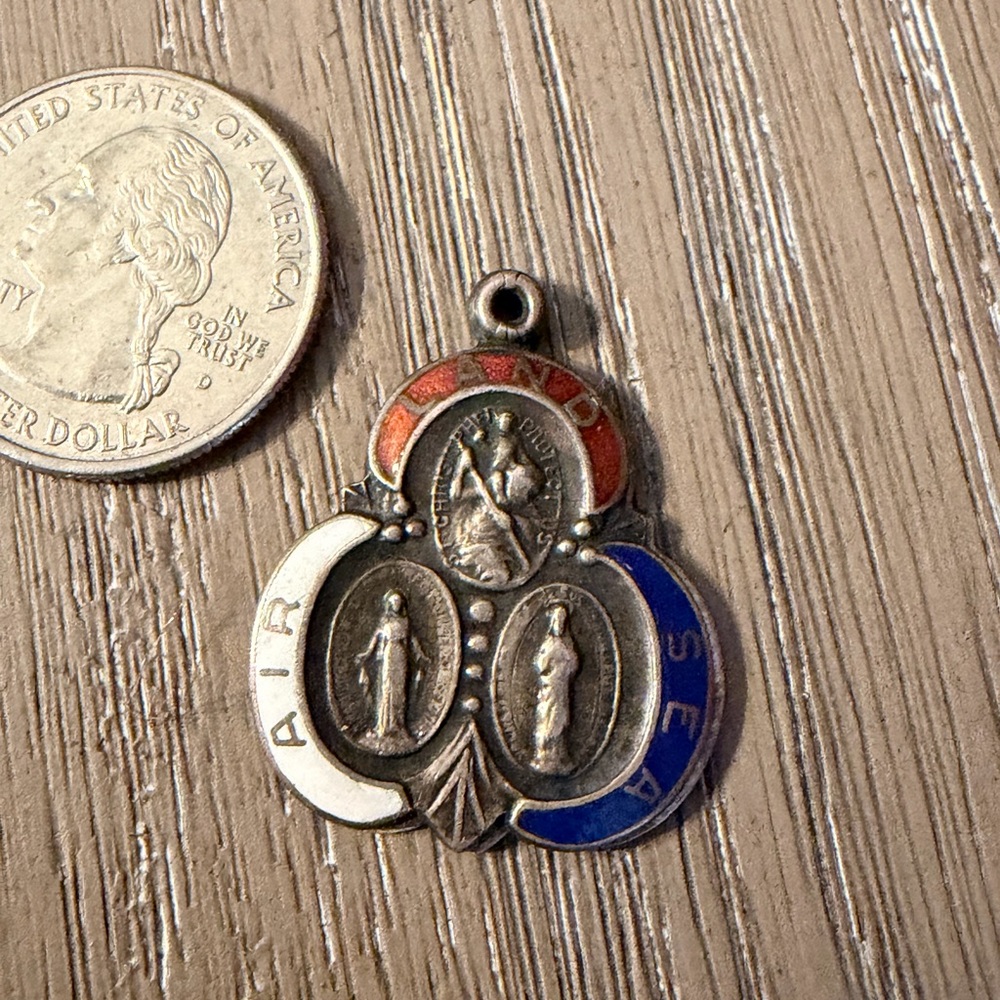 Vintage WWII Air Land Sea Catholic Medal Pendant